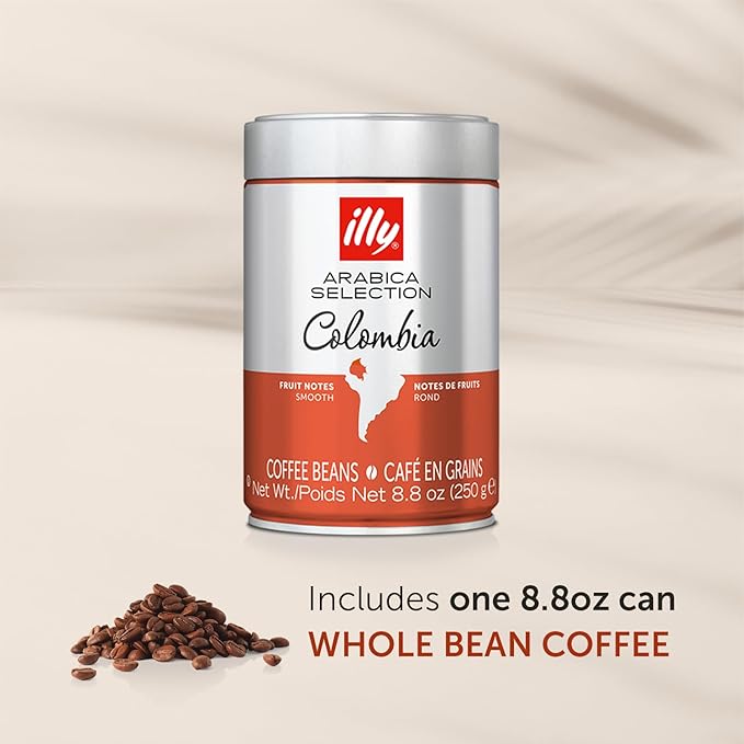 illy Whole Bean Coffee - Perfectly Roasted – Colombia Medium Roast – Smooth Taste, Notes of Fruit – Fruit Notes - 100% Arabica Beans - No Preservatives – 8.8 Ounce