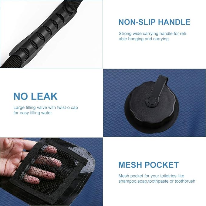 Solar Shower Bag | 5 Gal/20L Solar Heating Camping Shower Bag | Removable Hose | On-Off Switchable Shower Head | Ducha Portatil | Traveling Shower | Portable Shower for Beach Swimming, Hiking