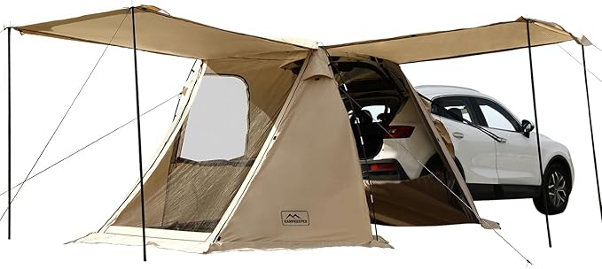 KAMPKEEPER SUV Car Tent, Tailgate Shade Awning Tent for Camping, Vehicle Camping Tents Outdoor Travel (Khaki)