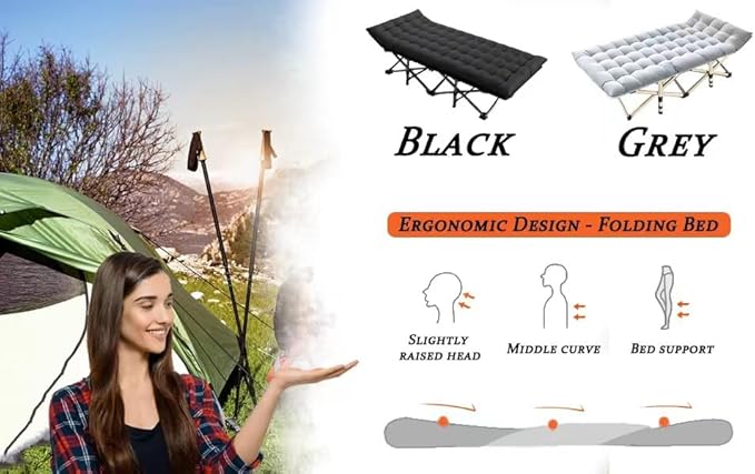 Camping Cot, Folding Cot Camping Cots for Adults Portable Folding Outdoor Bed with Mat and Carry Bag, Heavy Duty Sleeping Cots for Outdoor Travel Camp Beach Vacation (Black)