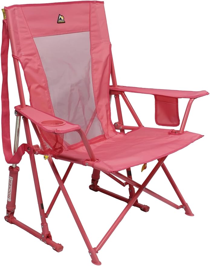 GCI Outdoor Comfort Pro Rocker Camping Chair | Portable Folding Rocking Chair with Durable Armrests & Drink Holder — Blush