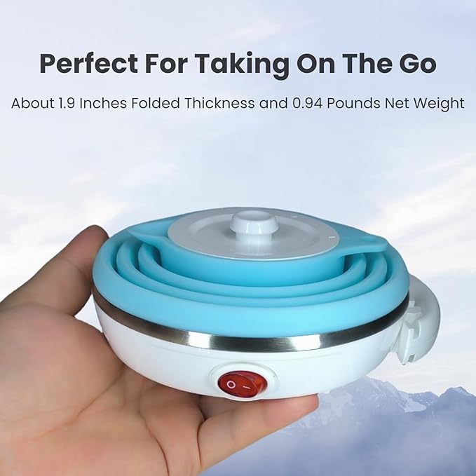 Travel Kettle Electric Foldable, Portable Electric Kettle, Collapsible Kettle Silicone + Paperless Collapsible Coffee Dripper, Travel Pour Over Coffee Maker 1 Cup (Blue)