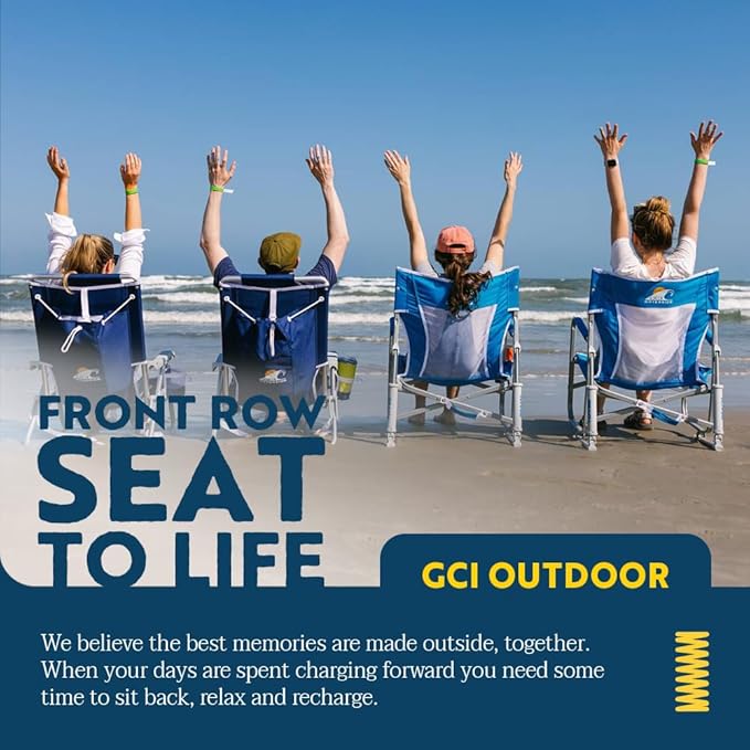 GCI Outdoor Pod Rocker Beach Chair | Collapsible Folding Rocking Chair with Drink Holder & Portable Carry Bag — Saybrook Blue