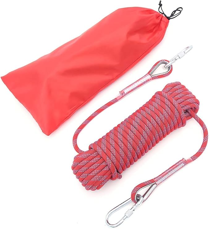 10mm/12mm Climbing Rope, Outdoor Static Rock Climbing Rope, Tree Climbing Rappelling Rope, Escape Nylon Rope, Ice Climbing Equipment Fire Rescue Parachute Rope with 2 Steel Hooks