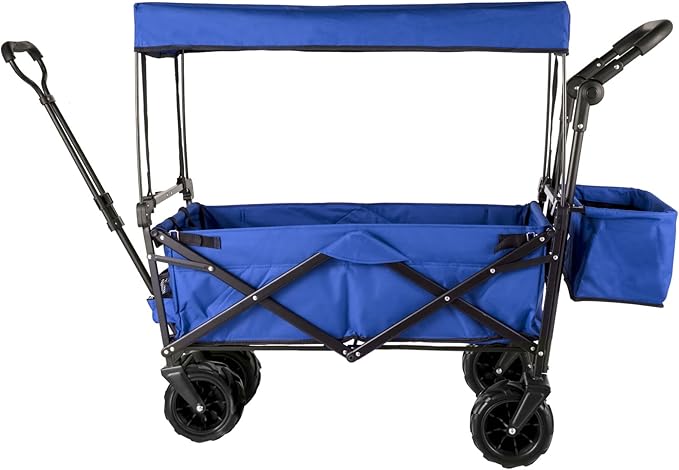 Happbuy Collapsible Wagon with Removable Canopy, 220lbs Heavy Duty Foldable Beach Wagon with Big Wheels