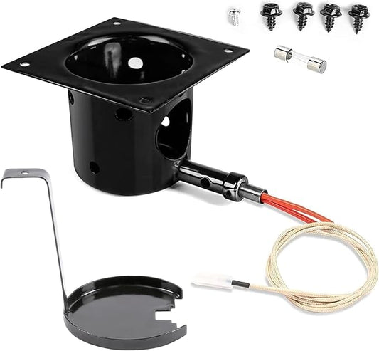 Fire Pot Burn Pot and Hot Rod Ignitor Kit Replacement for Traeger, Pit Boss and and Camp Chef Pellet Grill/Smoker Parts - Heavy Duty Black Enamel Fire Pot with Ash Remover, Screws and Fuse