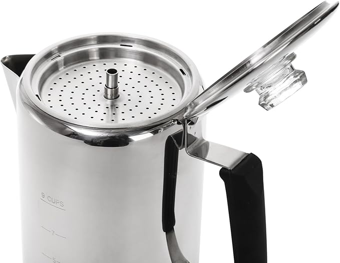 Camping Coffee Pot Stainless Steel, Coffee Pot Outdoors, Durable Stove Top Brew Coffee Maker on Fire, Ideal for Group Camping, Hiking, Backpacking, RV and Travel, 9 Cups