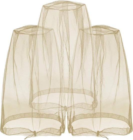 Anvin Mosquito Head Mesh Nets Gnat Face Netting for No See Ums Insects Bugs Gnats Biting Midges from Any Outdoor Activities, Works Over Most Hats Comes with Free Stock Pouches (3pcs, Khaki)
