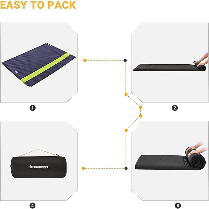FUNDANGO Double Self Inflating Sleeping Pad for Camping Sleeping Mat with Built-in Pillow, Portable Lightweight Large Inflatable Foam Air Mattress 2 Person for Backpacking, Tent, Car,Travel, Outdoor