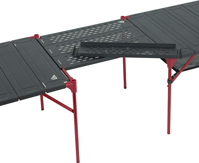 iClimb Extendable Folding Table Large Tabletop Area Ultralight Compact with Hollow Out Tabletop and Carry Bag for Camping Backpacking Beach Concert BBQ Party, Three Size (Black - XL)