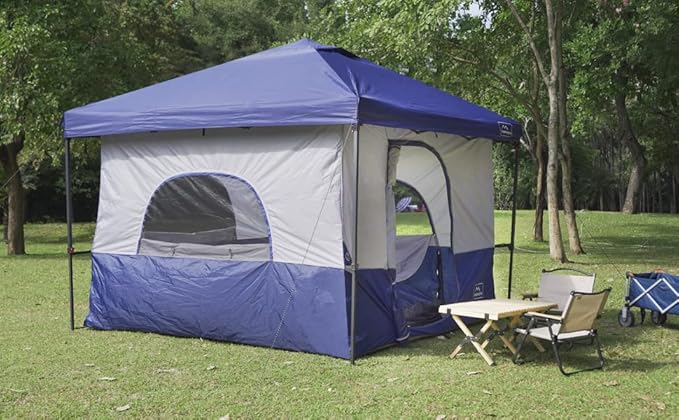 KAMPKEEPER Camping Cube, Converts 10'x10' Straight Leg Canopy into Inner Pop Up Tent, with 1 Dog Hole–Fully Vented Roof(Canopy & Frame NOT Included), Navy Blue