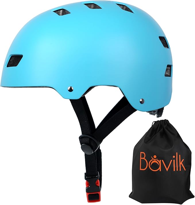 Bike Helmet 3 Sizes for Teenager Kids Youth Adults,Bavilk Skateboard Helmet Adjustable Multi-Sport Bicycle Cycling Scooter Roller Skate Inline Skating Rollerblading for Girls Boys Women Men Teen
