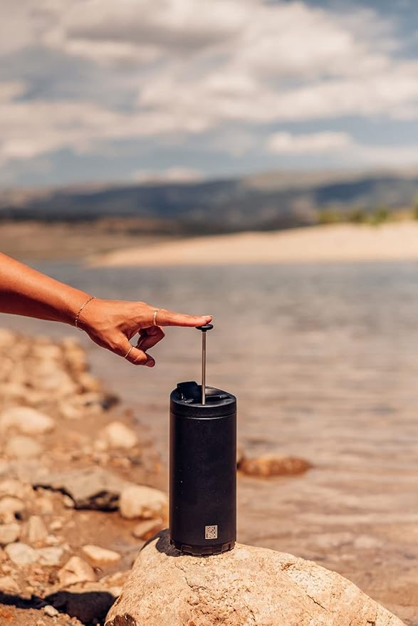 Steel Toe 3.0 Travel Coffee Press - Brew 20 fl.oz On The Go - No Spill Lid, Double Wall Vacuum Insulated Stays Hot for Hours, French Press Coffee (Snowflake White)