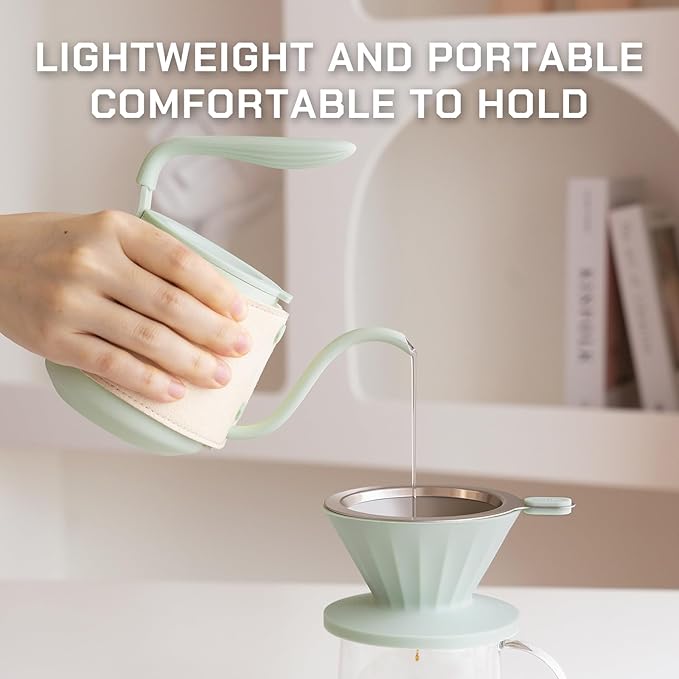 Pour Over Coffee Maker Set, Pour Over Kettle, Coffee Dripper, Glass Coffee Server with Scale, Stainless Steel Filter (Grey)