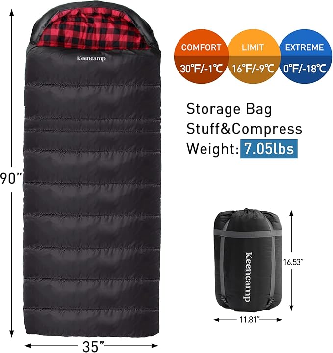 0 Degree Sleeping Bag Cotton Flannel Winter Cold Weather for Adults XXL Sleeping Bag 4 Season Big and Tall with Pillow Compression Sack