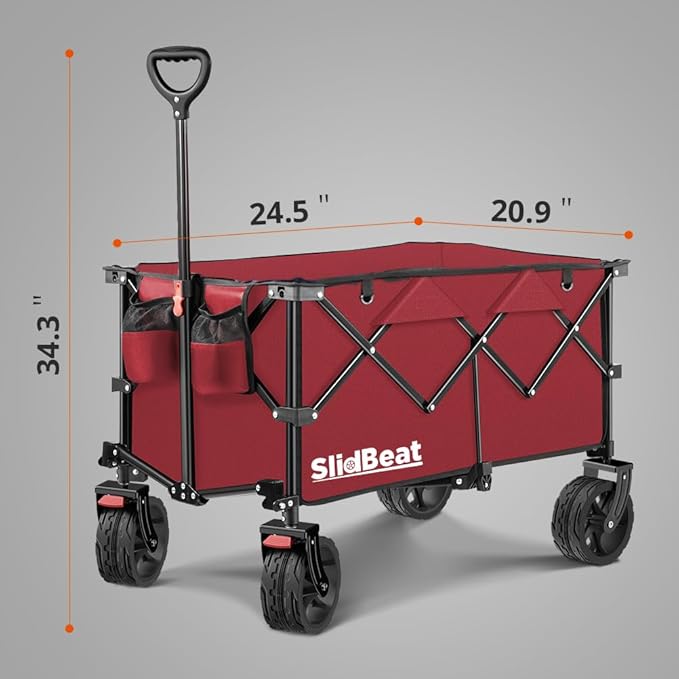 220L Collapsible Wagon with Big Wheels - Heavy Duty Utility Foldable Cart, All-Terrain Wheel & Drink Holders Portable Grocery Carts for Outdoor, Travel, Camping, Beach, Garden,Fishing