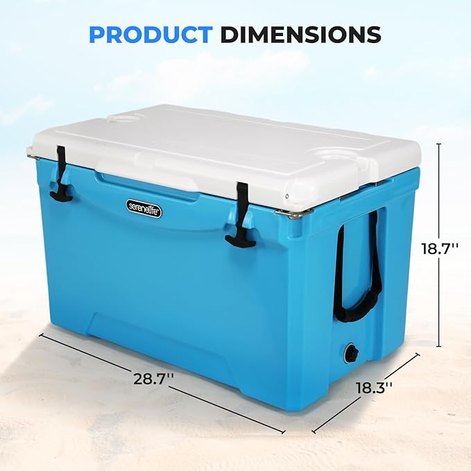 SereneLife Ultra-Tough 75 Quart Rotomolded Cooler Box with Wheels, Holds Upto 104 Cans, Keeps Ice Up to 5 Days, Heavy-Duty Insulated Portable Ice Chest Box, Ideal for Camping, Beach, and Outdoors
