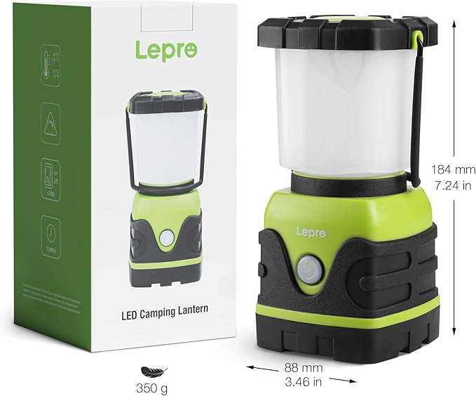 Lepro LED Camping Lantern Rechargeable, 1600LM, 4 Light Modes, 4400mAh Power Bank, IPX4 Waterproof, Perfect Lantern Flashlight for Hurricane Emergency, Hiking, Home and More, USB Cable Included