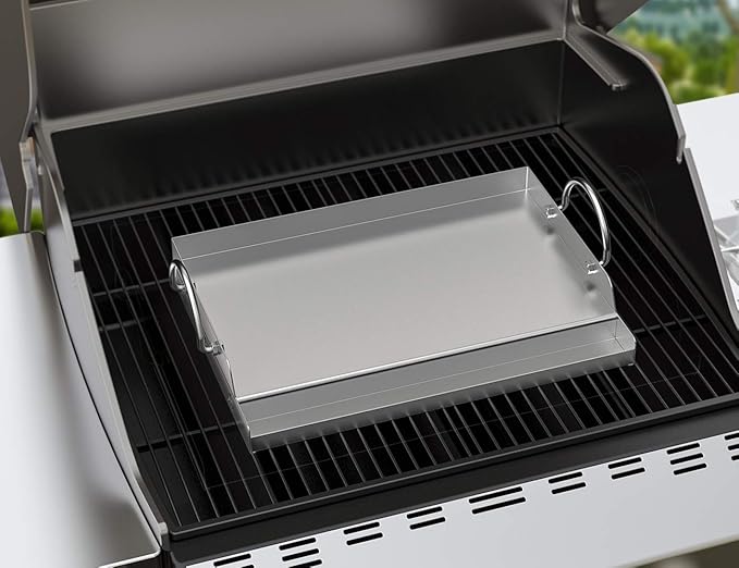Onlyfire Universal Stainless Steel Griddle for Most BBQ Grills with Removable Handles, 18"×12.5"