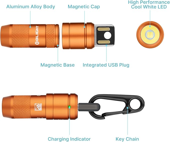 OLIGHT IMINI 2 EDC Rechargeable Keychain Flashlight, 50 Lumens Compact and Portable Mini LED Keyring Lights with Built-in Battery Ideal for Everyday Carry and Emergencies (Orange)