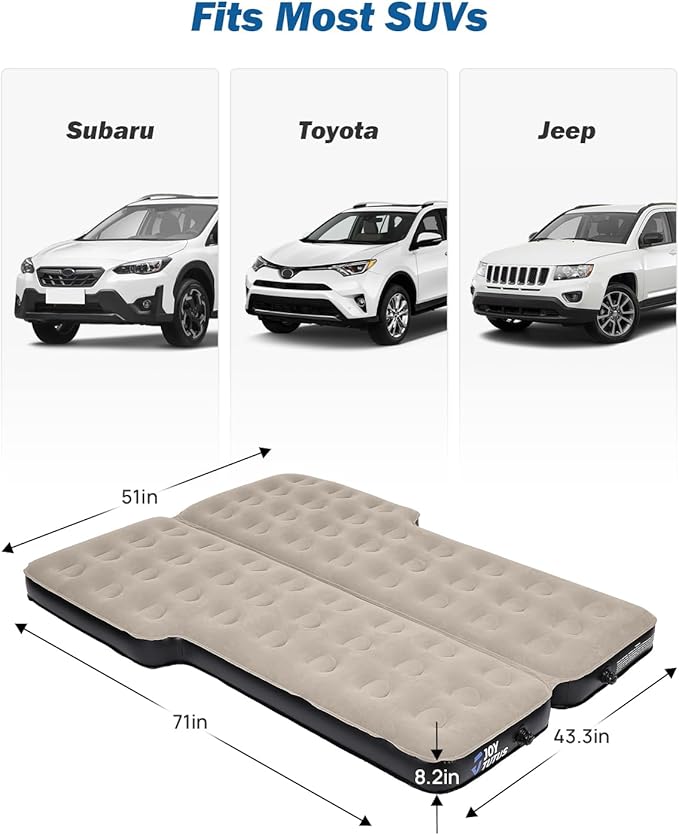 JOYTUTUS SUV Air Mattress Camping Bed,3.0 Thickened Flocking Car Camping Inflatable Mattress,Anti-Leakage,with 2 Pillows & Electric Pump Universal Car Bed for SUV Trunk and Rear Seat