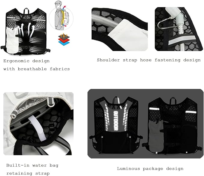 5L Hydration Backpack for Women and Men - Lightweight Running Vest with 1.5L Water Bladder, Water Backpack for Hiking, Running, Biking, Cycling and Rave, Adjustable Straps