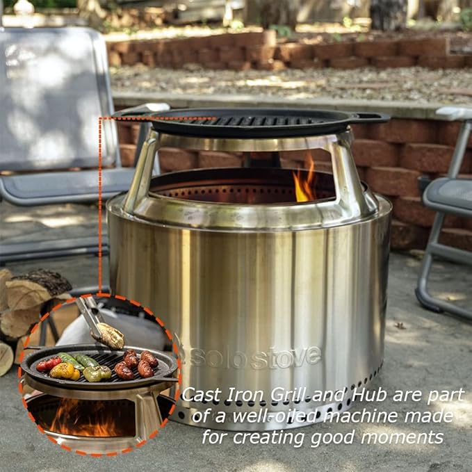 Solo Stove Yukon Grill Top and Hub, Cast Iron Cooktop with Stainless steel Hub for 8”Elevation, Addition for Yukon Fire Pit, Weight: 21.5lbs, Diameter: 17.5"