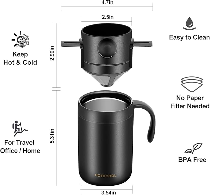 16oz Camping Coffee Maker Pour Over Coffee Maker Set,Camp Pour Over Set,Portable Coffee Kit for Travel, Camping, Offices, Backpacking