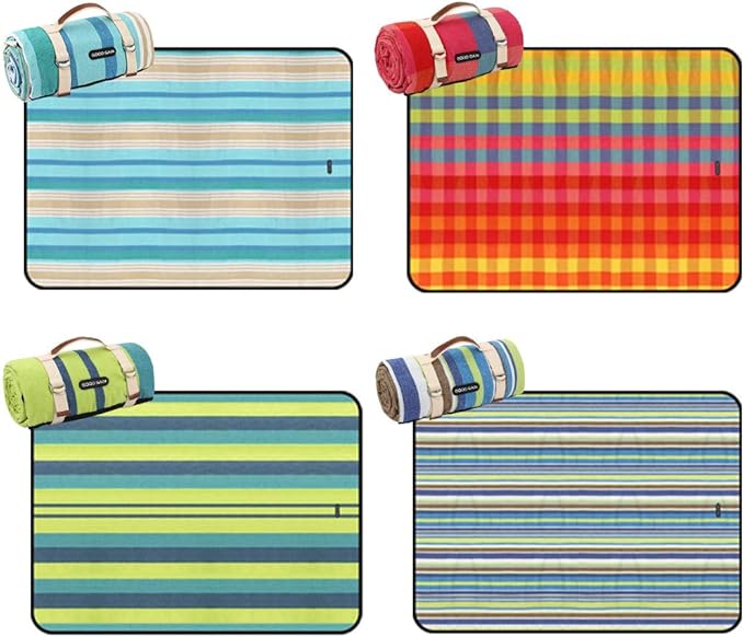 G GOOD GAIN Picnic Blanket Waterproof & Sand Proof,Beach Blanket Portable with Carry Strap, XL Large Foldable Picnic Rug Machine Washable for Outdoor Camping Party,Wet Grass,Hiking,Kids Playground