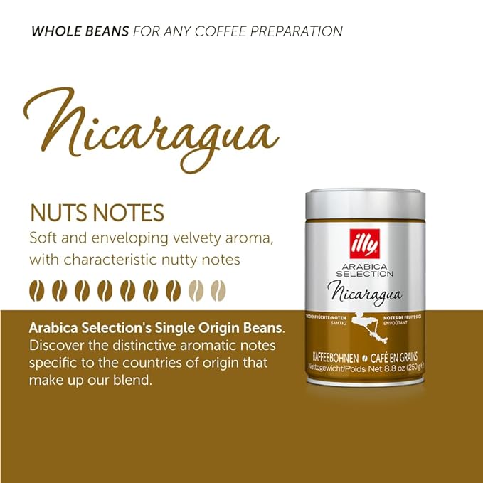 illy Arabica Selections Nicaragua Whole Bean Coffee, 100% Arabica Bean Single Origin Coffee, No Preservatives, 8.8oz (Pack of 1)