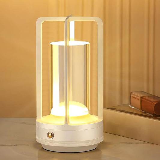 Portable Metal Table Lamp, Cordless Table Lamp, Rechargeable Battery Powered Portable LED Desk Lamp, 3 Color Stepless Dimming Touch, for Bedroom Restaurant Home Outdoor (White)