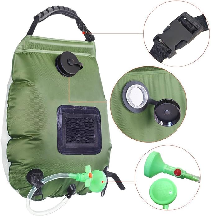 Solar Portable 5 Gal/20L Heating Removable Hose & On-Off Switchable Compact Shower Bag for Camping Hiking Traveling Beach Swimming