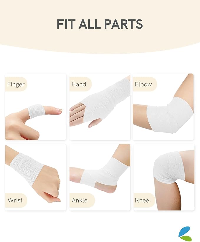 FriCARE Self Adhesive Bandage Wrap, Medical Tape in First Aid Kit, Cohesive Bandages for Wounds Sport Vet, FSA/HSA Eligible, 2 Inches X 5 Yards 6 Rolls, White
