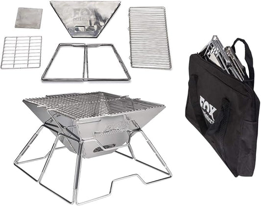 Quick Grill Medium: Original Folding Charcoal BBQ Grill Made from Stainless Steel/Carrying Bag for Backpacking Included /