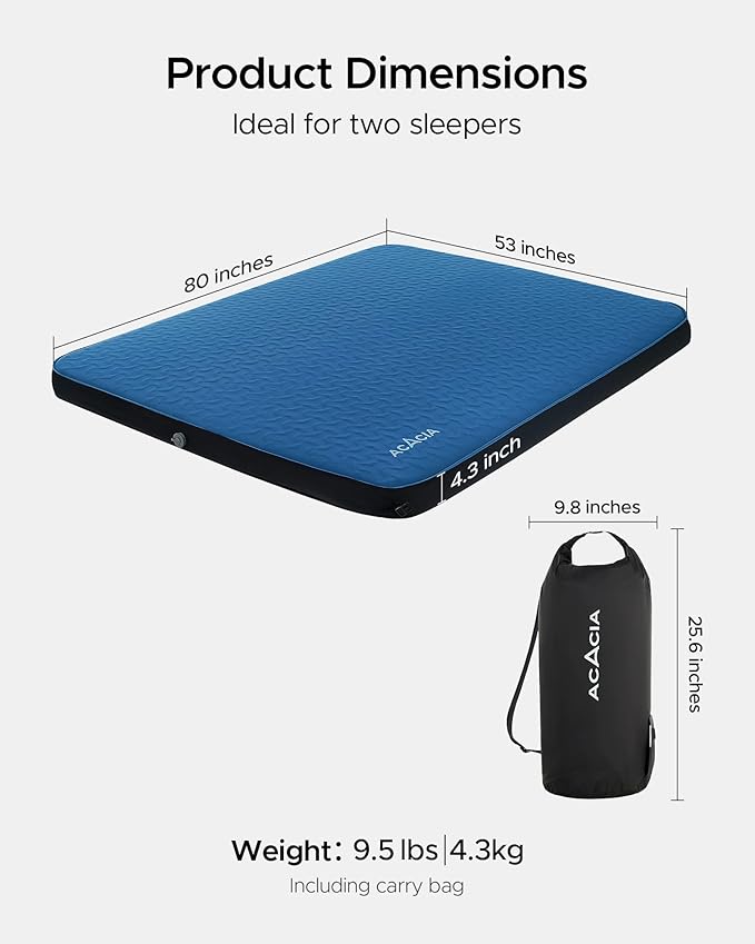 ACACIA 4.3" Thick Self Inflating Sleeping Pad with Foam | Innovative Y-Shaped Telescopic Structure | Ultraportable Camping Mattress | Outdoor Compact Air Mat for Tent Car |