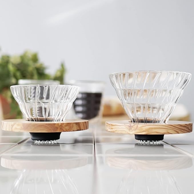 Hario VDGR-02-OV V60 Heat Resistant Glass, Permeable, Coffee Dripper, Olive Wood, 02, Coffee Drip, For 1 to 4 Cups