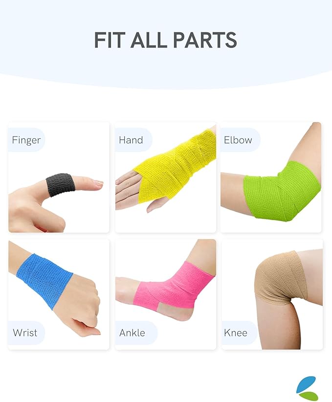 FriCARE Self Adhesive Bandage Wrap, Medical Tape in First Aid Kit, Cohesive Bandages for Wounds Sport Vet, FSA/HSA Eligible, 2 Inches X 5 Yards 12 Rolls, Energetic