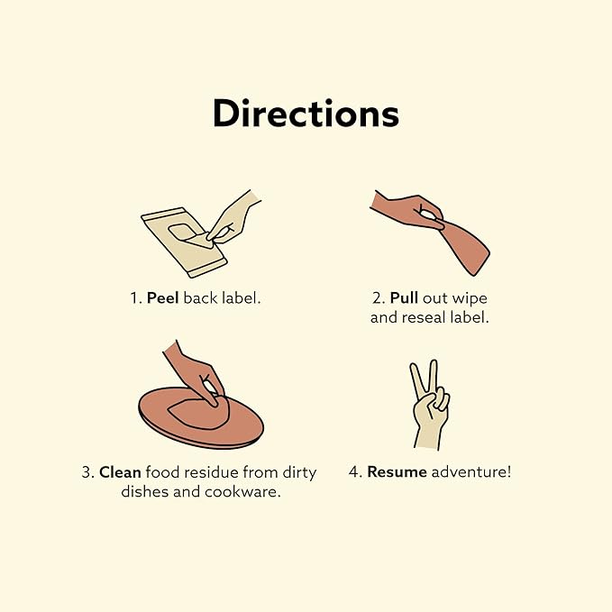 Dish Wipes | 100% Biodegradable Pre-Moistened Food-Safe Camp Kitchen Wipes | A Soap-and-Water Alternative