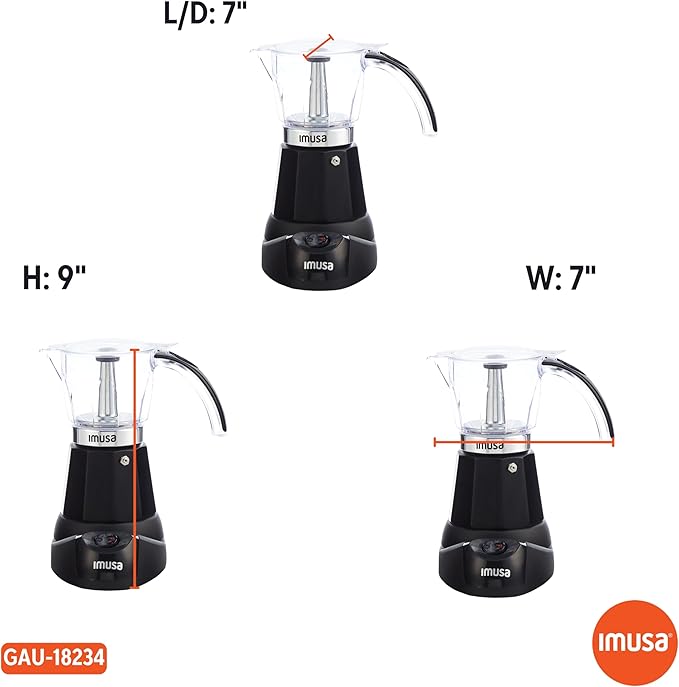 Imusa 6 or 3 Cup Electric Espresso Maker Black Coffee Machine for Cuban Coffee, Moka and Espresso Drinks