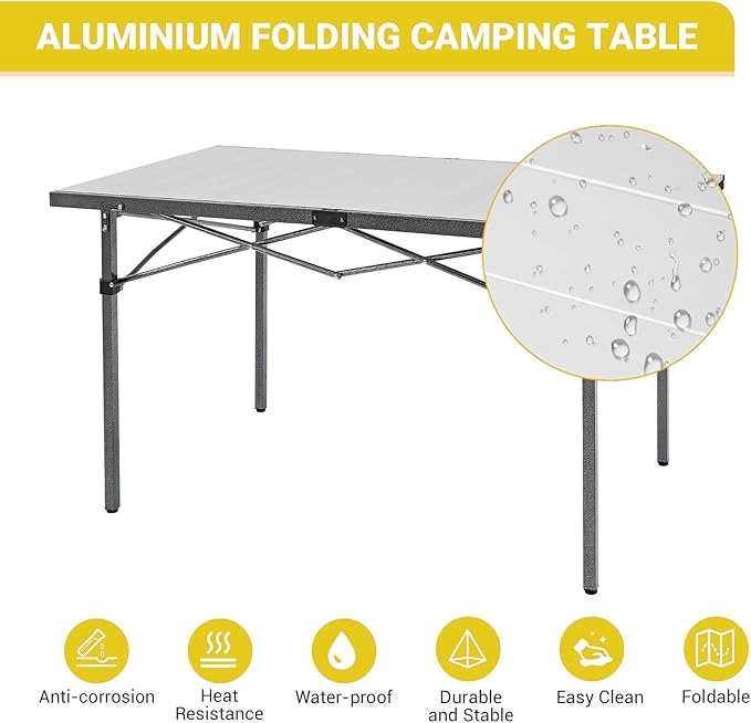 KingCamp Aluminum Folding Camp Table - Lightweight, Portable, Roll Up for Outdoor Camping, Picnic, Barbecue