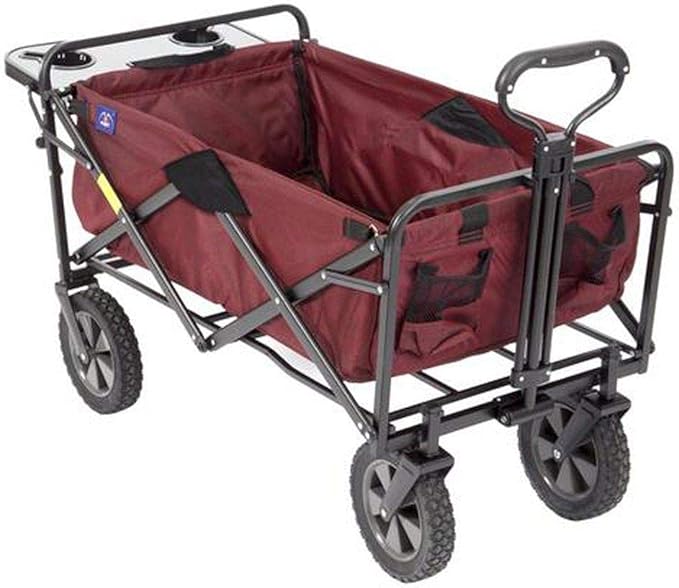 MacSports Collapsible Outdoor Utility Wagon with Folding Table and Drink Holders, Maroon (WTC-167)