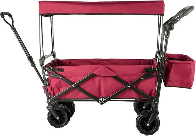 Happbuy Collapsible Wagon with Removable Canopy, 220lbs Heavy Duty Foldable Beach Wagon with Big Wheels