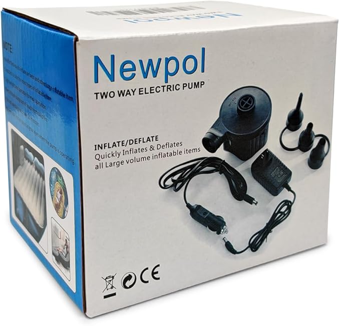 Newpol Inflatable Bed Pump, Electric Air Pump(100 Gallon/Min) for Air Mattress Beds, Inflatable Swimming Pools, Swimming Ring(AC110-240V/DC12V)