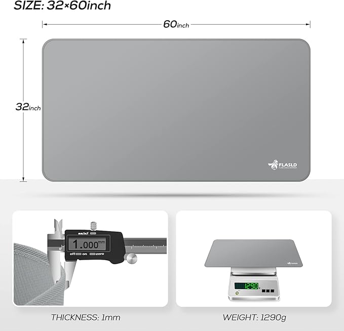 FLASLD Under Grill Mat, 32 X 60 inches Fireproof and Waterproof Pad for Charcoal Grills, Gas Grills, Oil Fryers and Smokers, Protective Deck and Patio Mat, Silver Gray