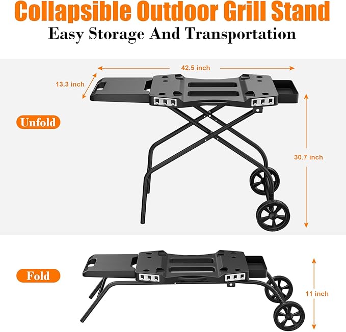 Grill Stand for Ninja Woodfire Outdoor Grills, Fits for Ninja OG700 Series OG701 OG705 OG750 OG751, Collapsible Outdoor Grill Cart for ninja Smoker, 22" Blackstone, Hooks