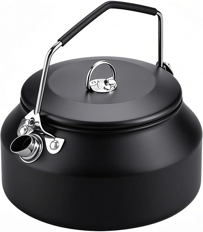 Camping Kettle Outdoor Campfire Camp Kettle, 1L Stainless Steel Camp Tea Coffee Pot, Portable Lightweight Teapot Fast Heating Boiling Water, Ideal for Hiking Picnic Travel, Black