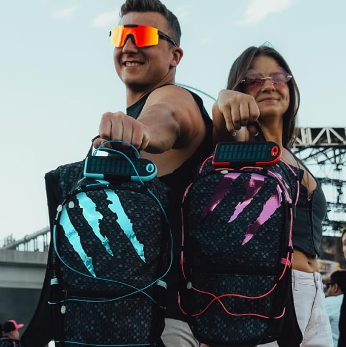 RAVERUNNER® Dino Festival Water Backpack - Dual Chamber Hydration - 3L Insulated Water Backpack for Raves, Festivals, Hiking, Running - Festival Hydration Pack for Hydration Backpack Rave