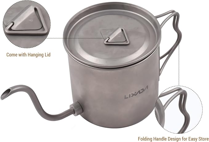 Lixada Titanium Camping Kettle - Coffee Pot with Removable Spout