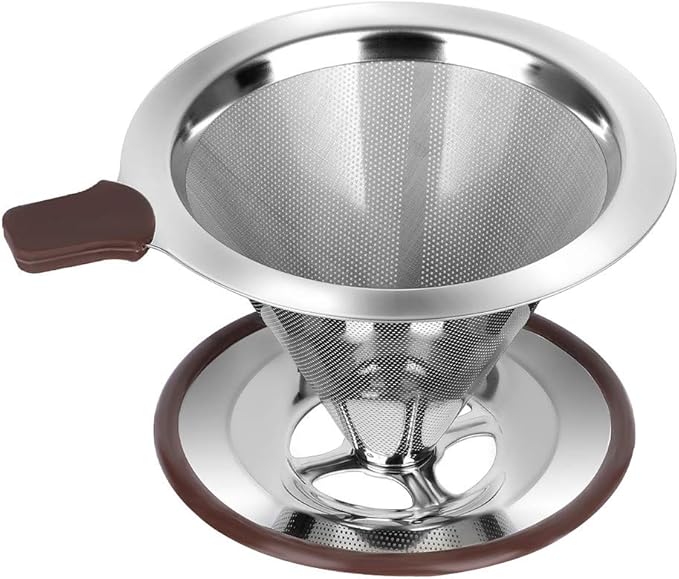 Pour Over Coffee Dripper, Reusable Paperless Coffee Filter,Professional Stainless Steel Drip Cone Brew Coffee Strainer,Upgraded Double Micro Mesh Filter with Cup Stand,1-2 Cup