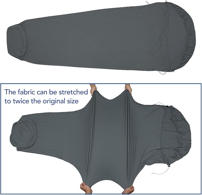 Travel Sheets for Hotel, Rayon Derived from Bamboo, Stretchy Sleep Sack for Adults, Warm Weather/Summer Sleeping Bag Liner for Camping and Travel, Rectangular with Pillow Pocket, Mummy, Cooling Sheets